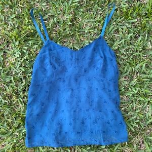 Blue embroidered flower blouse